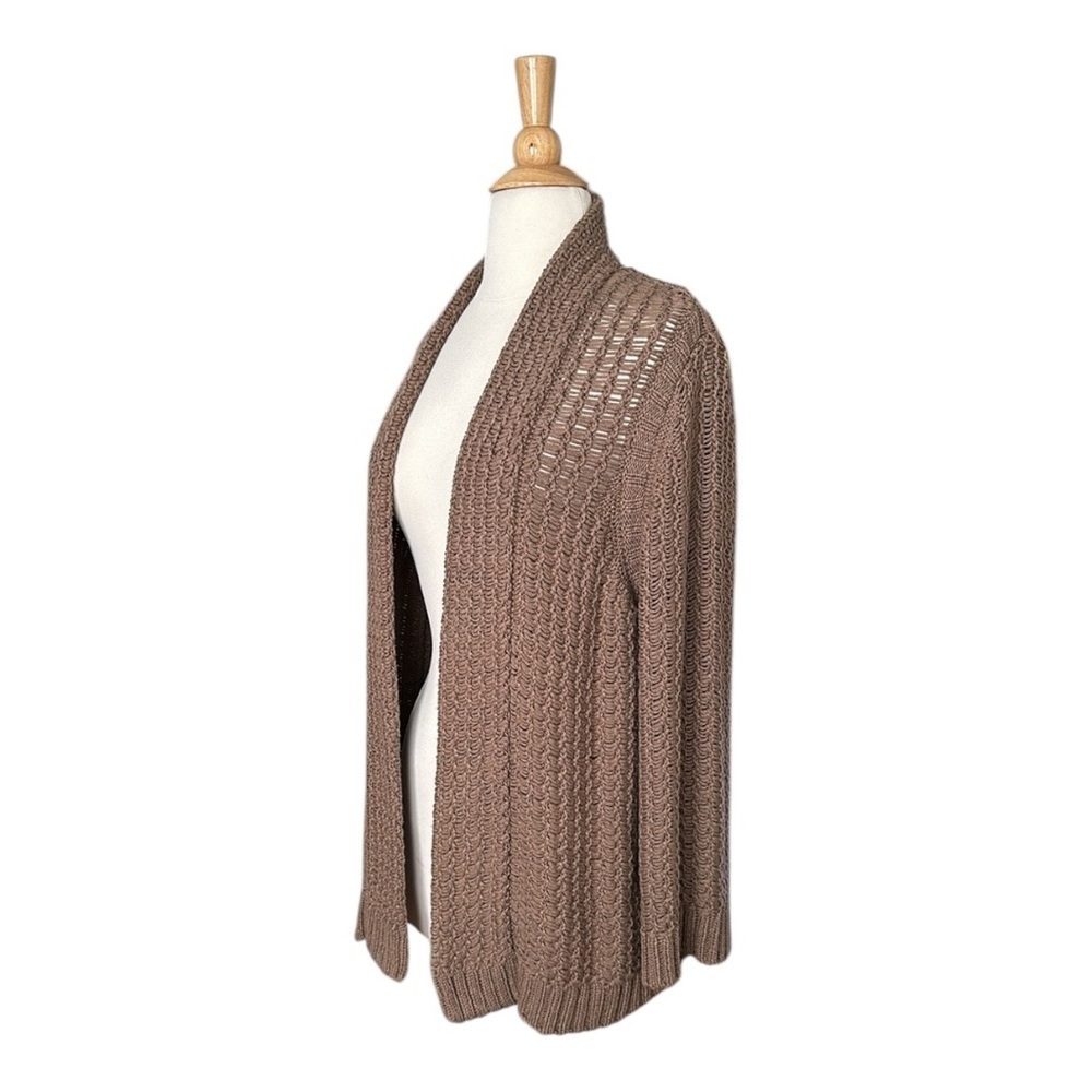 CHICO’S Crochet Open Cardigan‎ Sweater Brown Neutral Bohemian Earthy Size Medium